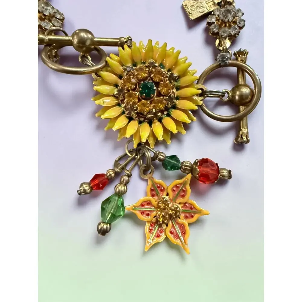 Vintage Lunch at the Ritz LATR2GO Sunflower Charm Bracelet Maximalist 8